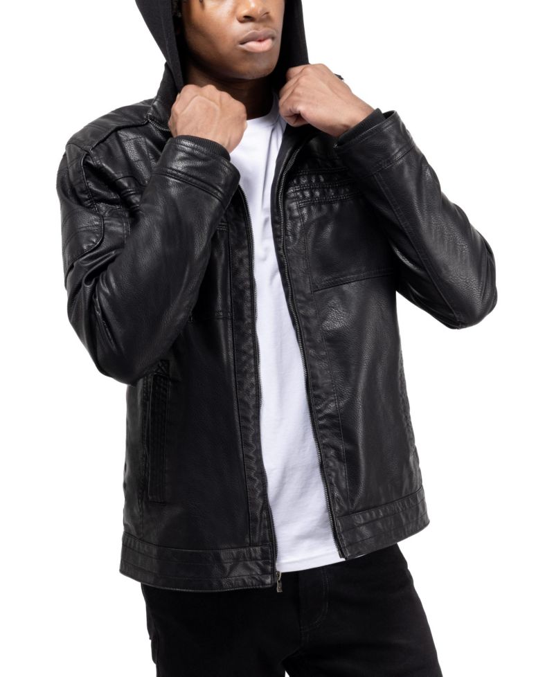 XRAY Men's Grainy PU Leather Hooded Jacket With Faux Shearling Lining