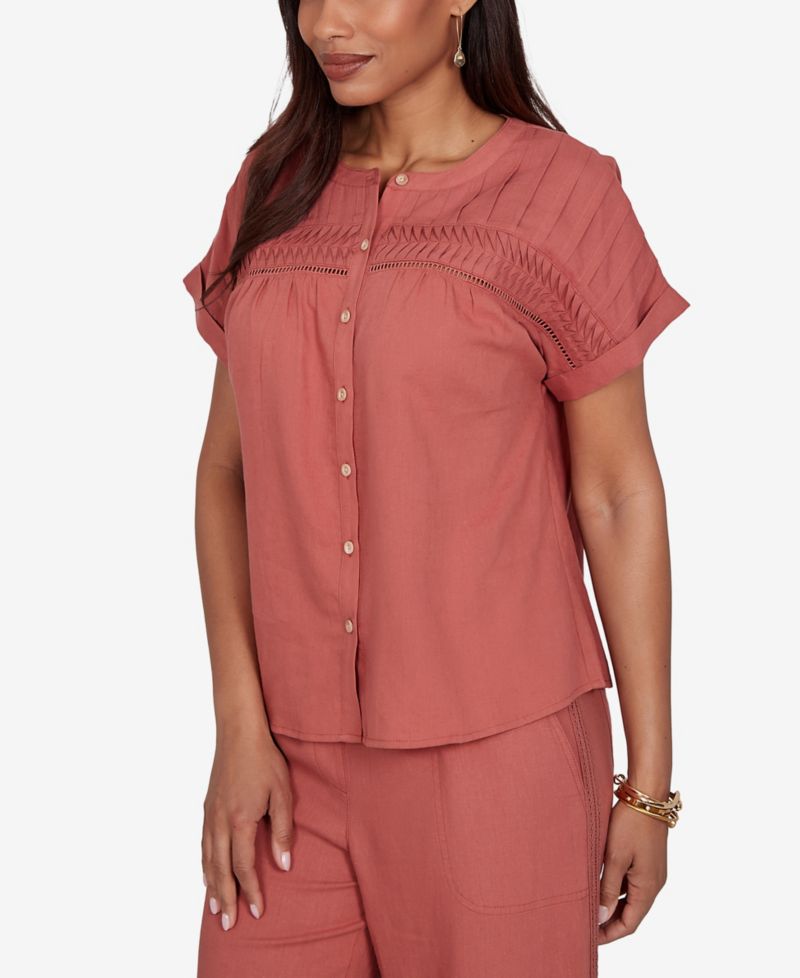 Petite Lightweight Pleated Short-Sleeve Top