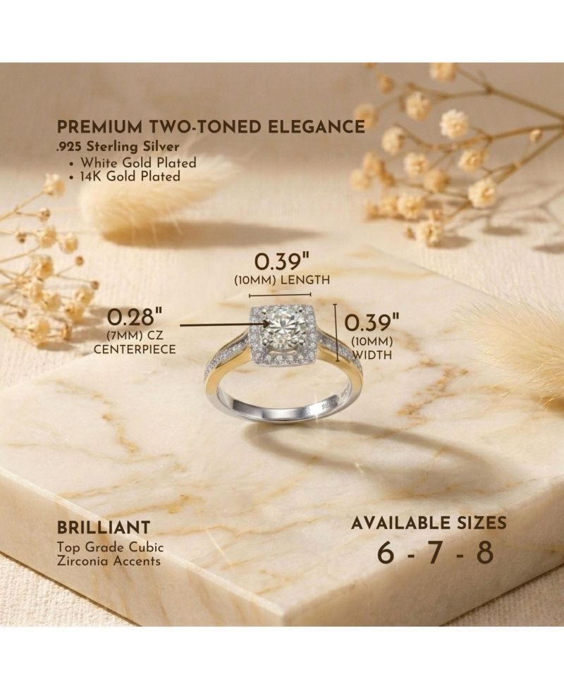 Unique Sterling Silver Square Halo CZ Pave Band Ring