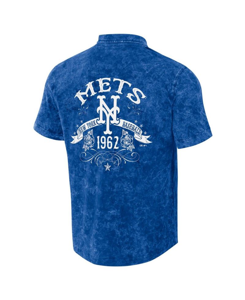 Men's Darius Rucker Collection by Royal Distressed New York Mets Denim Team Color Button-Up Shirt