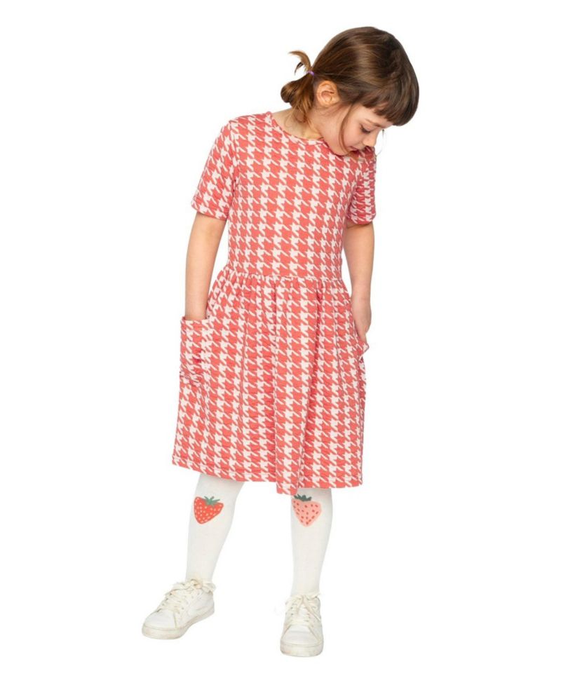 Big Girls Short Sleeve Dress with Pockets Houndstooth