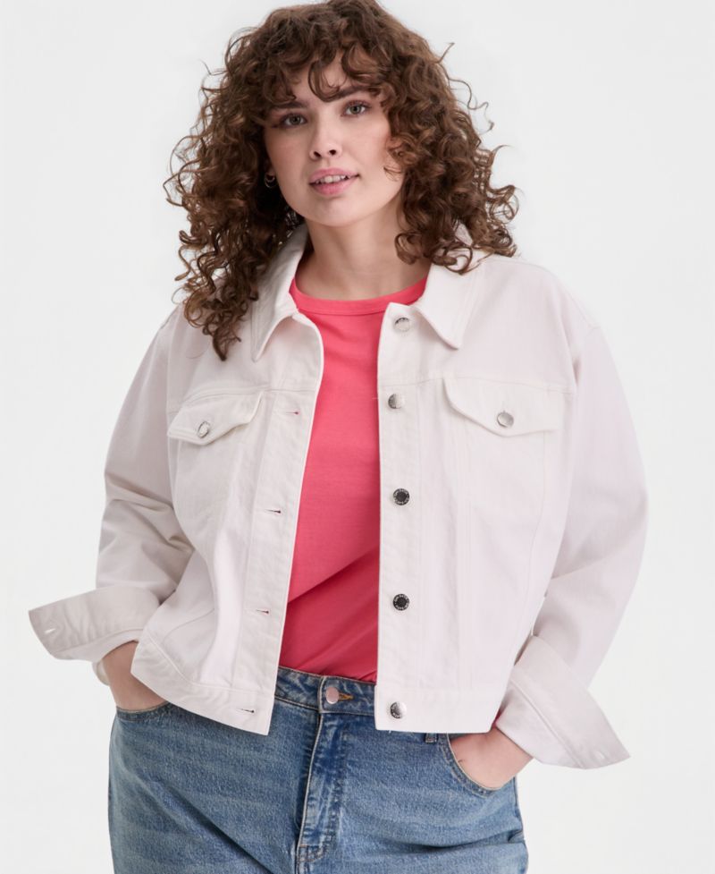 Trendy Plus Size Relaxed Cropped Trucker Jacket