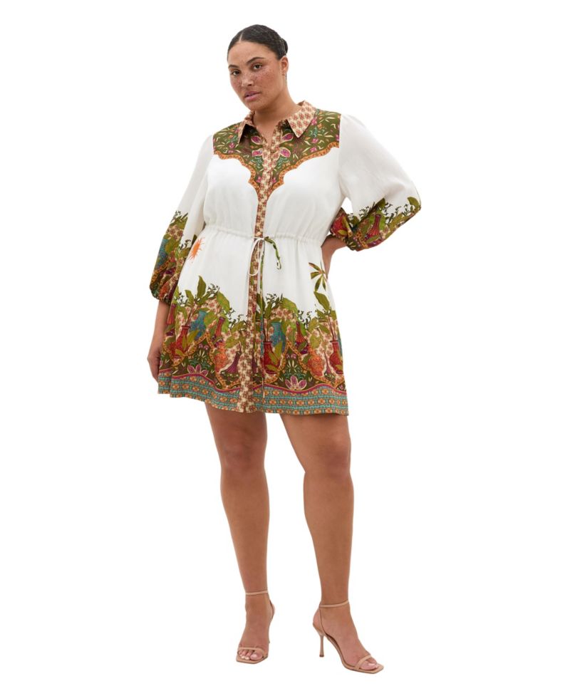 Plus Size Fools Paradise Print Collared Mini Dress