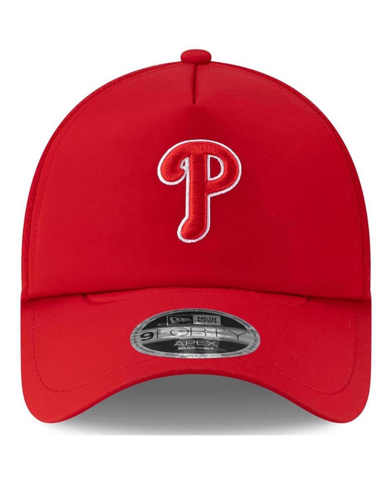 Men's Red Philadelphia Phillies 2026 Batting Practice Apex 9FORTY Adjustable Trucker Hat