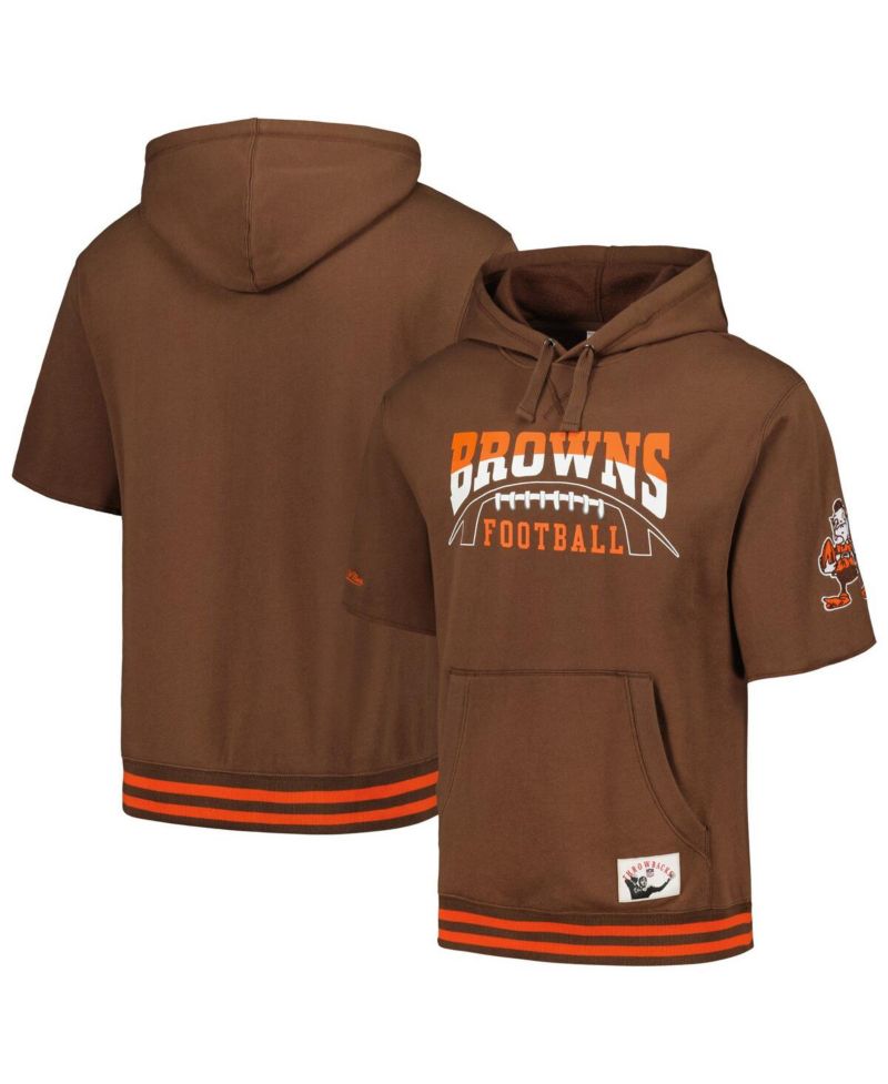 Men's Brown Cleveland Browns Pre-Game Short Sleeve Pullover Hoodie