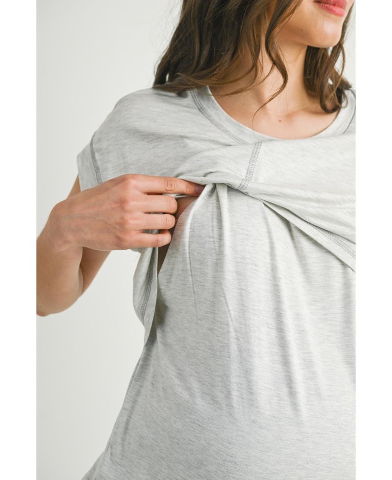 Maternity T-Shirt Relaxed Fit Short Sleeve Layered Nursing-Friendly