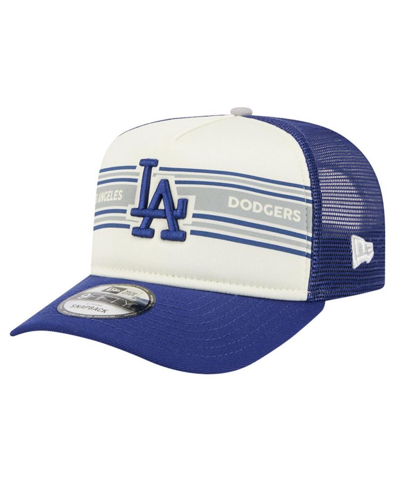 Men's Cream/Royal Los Angeles Dodgers Banner A-Frame 9FIFTY Trucker Snapback Hat