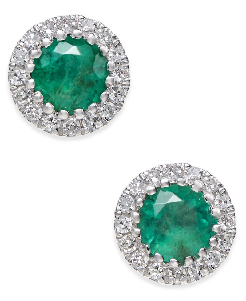 Sapphire (5/8 ct. t.w.) and Diamond (1/10 ct. t.w.) Stud Earrings in 14k White Gold (Also Available in Ruby and Emerald)