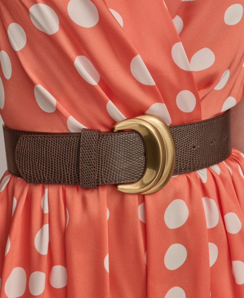 Women's Polka-dot Belted A-line Midi Dress