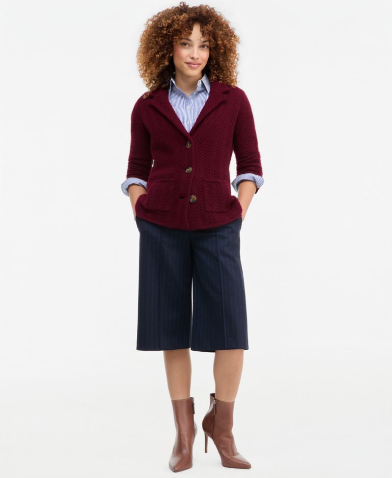 Petite Herringbone-Stitch Button-Front Cashmere Jacket