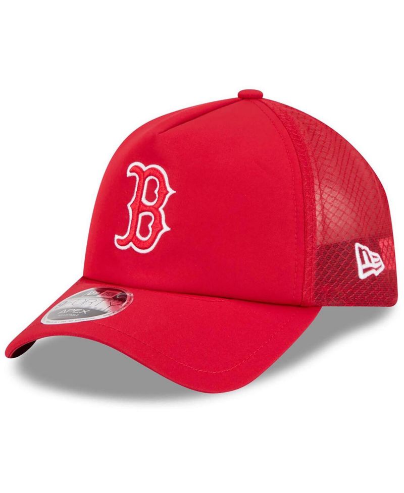Men's Red Boston Red Sox 2026 Batting Practice Apex 9FORTY Adjustable Trucker Hat