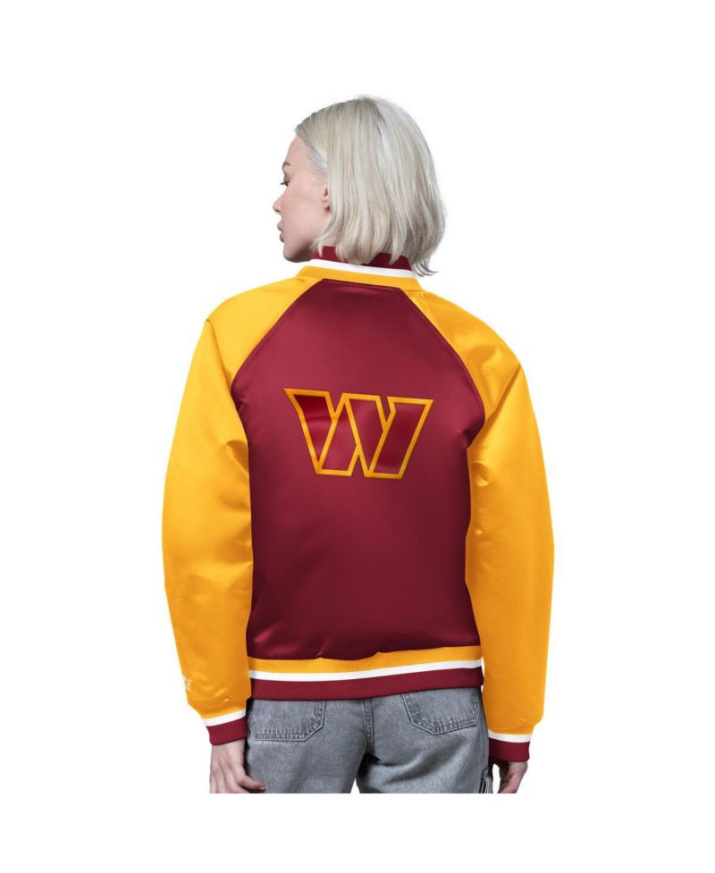 Women's Burgundy/Gold Washington Commanders Satin Full-Snap Vintage Varsity Jacket