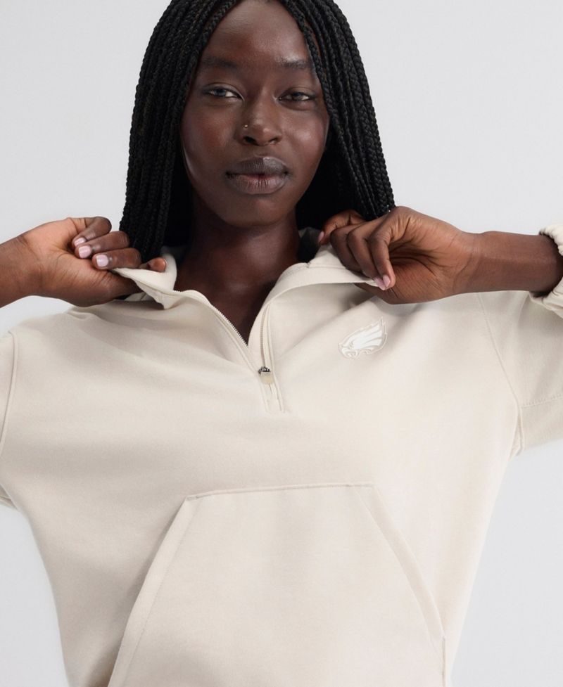 Women's Stone Philadelphia Eagles Oversized Clutch Tri-Blend Quarter-Zip Pullover Sweatshirt