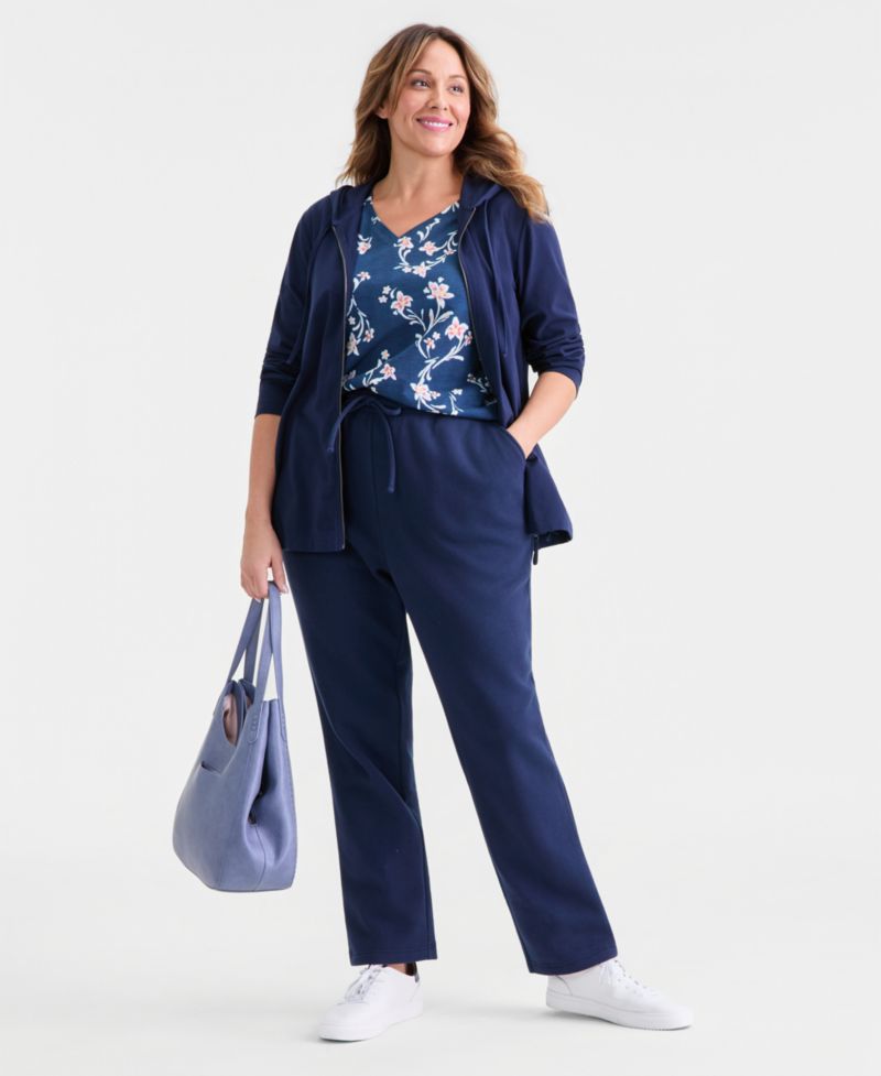 Women's Plus Size Mid Rise Drawstring-Waist Fleece Pant