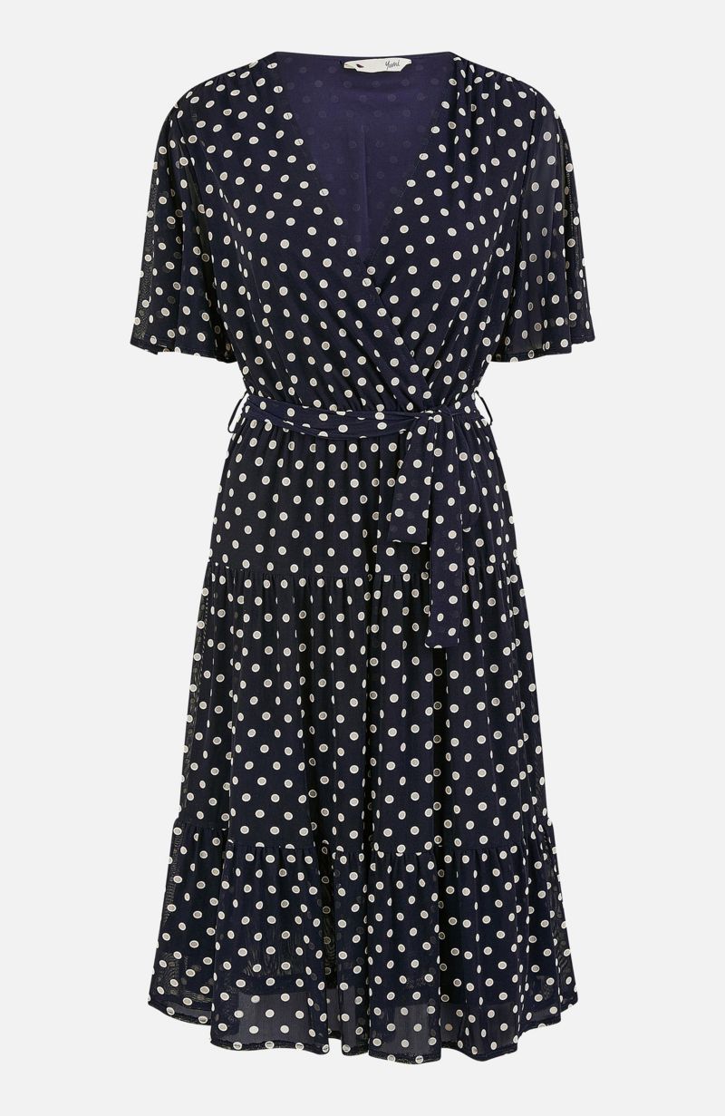 Women's Dot Print Mesh Stretch Midi Skater Dress