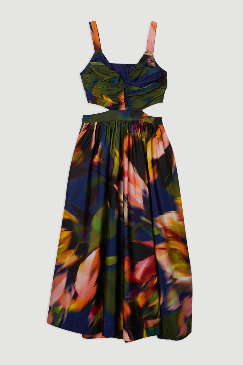Women's Blurred Floral Taffeta Maxi Dress