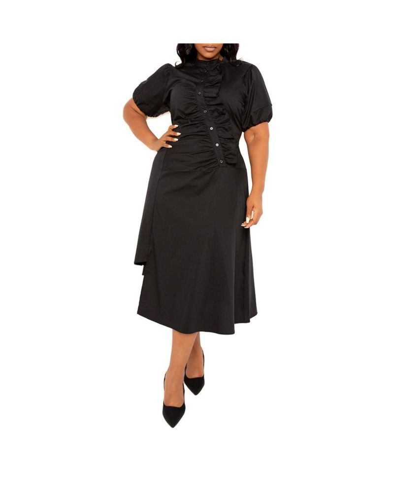 Women's Plus Size Asymmetrical Ruffle Shirt Dress