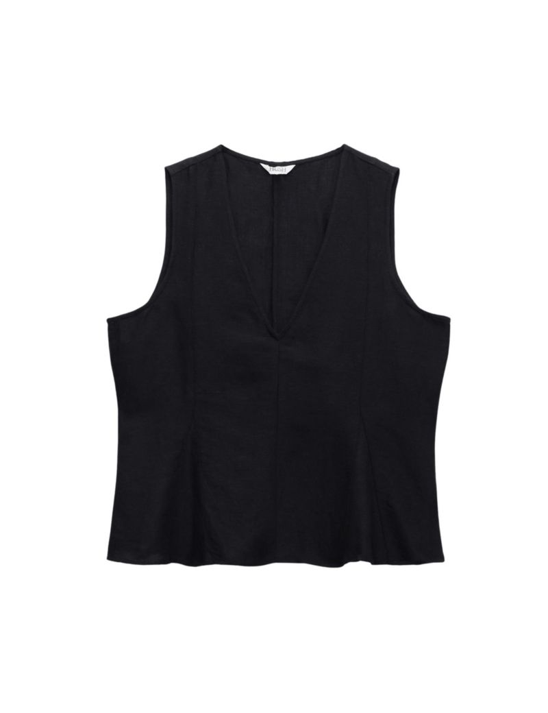 Women's Jose V-Neck Godet Sleeveless Linen-Blend Top
