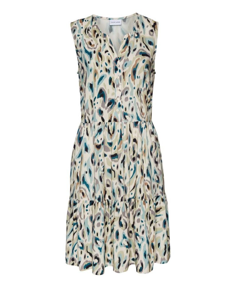 Women's Viscose Printed Button Up Tiered A-Line Notch-Neck Short Dress