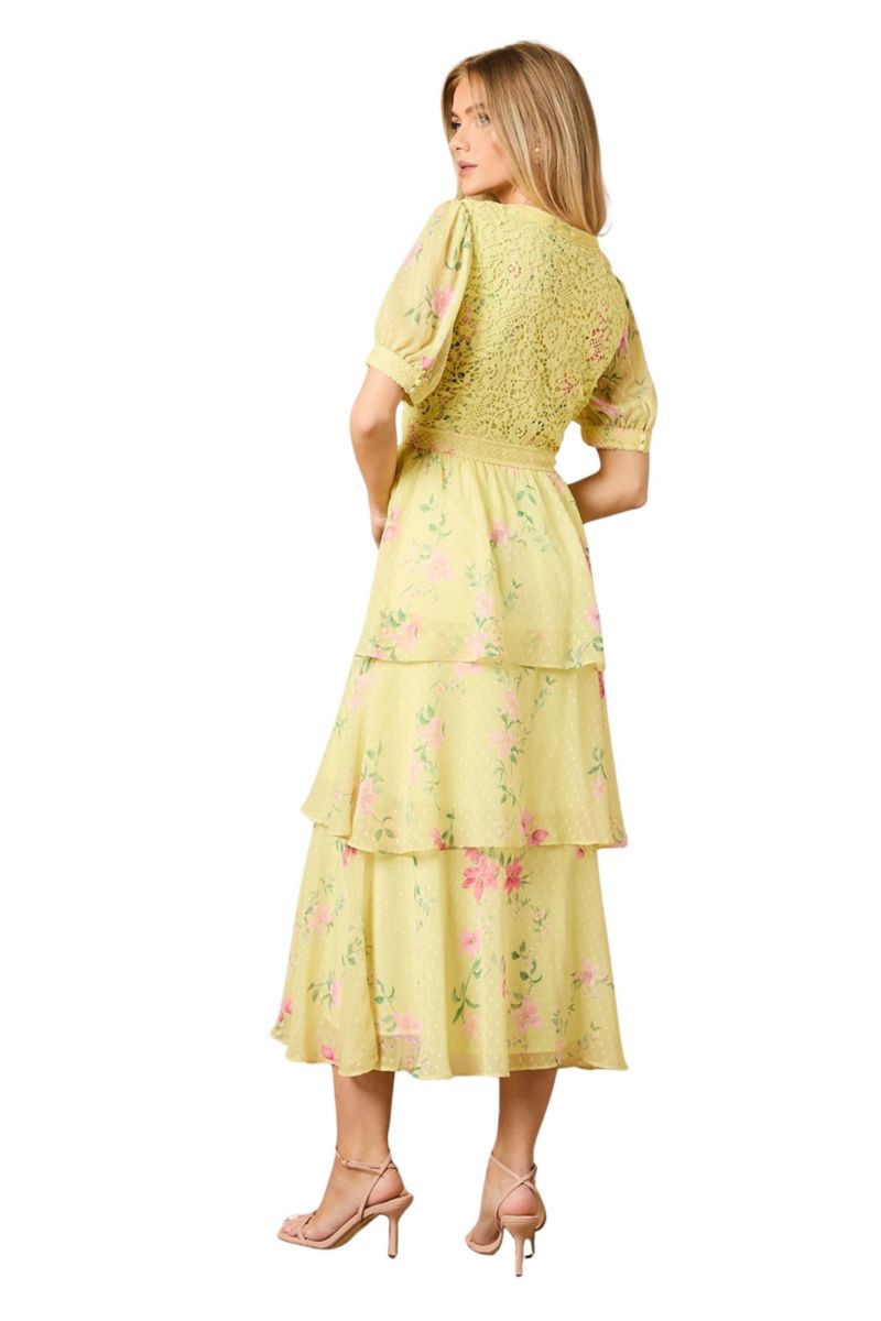 Women's Lace Bodice Tiered Midi Dress