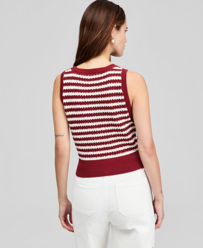 Petite Open-Stitch Striped Sweater