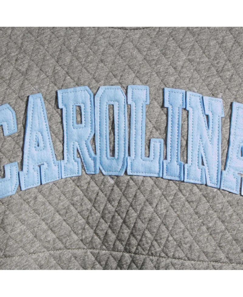 Women's Heathered Gray North Carolina Tar Heels Moose Applique Quilted Crewneck Sweatshirt