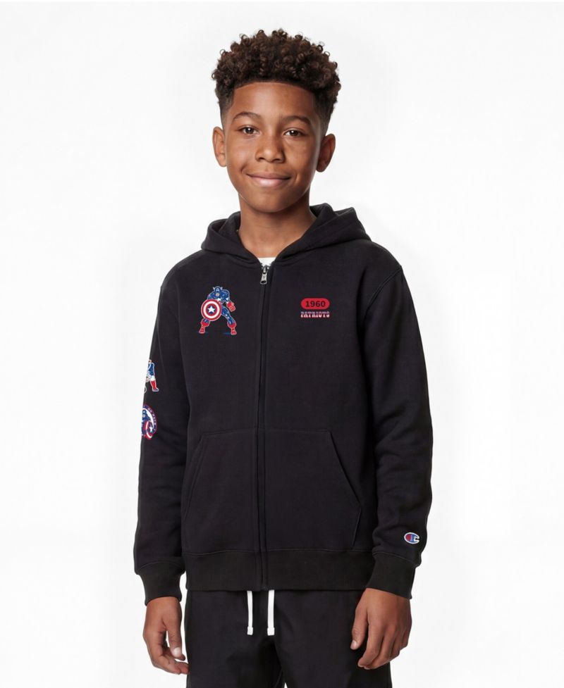 Big Boys and Girls Black New England Patriots Disney X Champion Full-Zip Hoodie