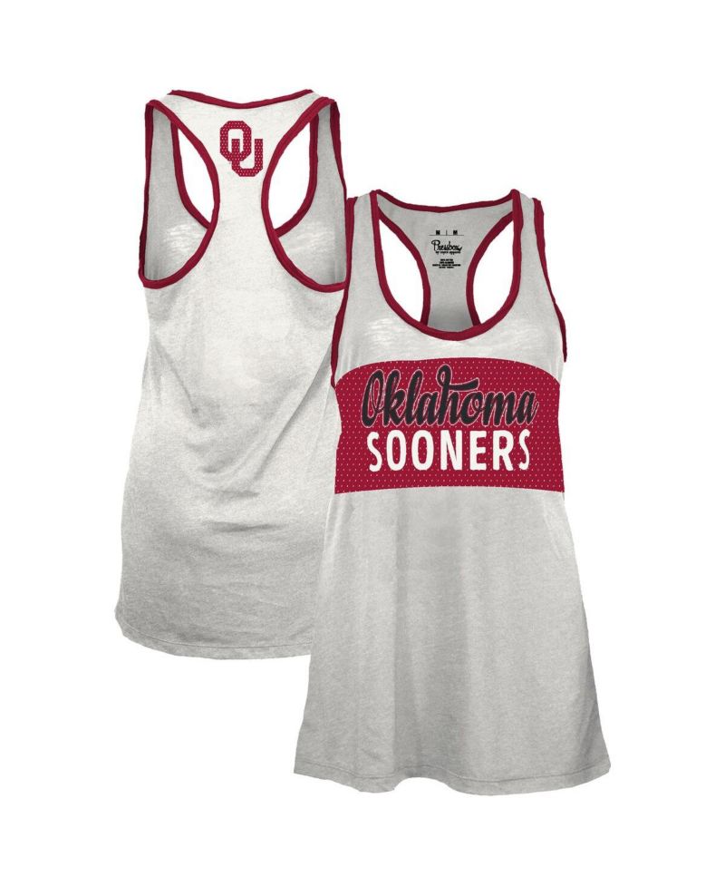 Women's White/Crimson Oklahoma Sooners Tracy Racerback Burnout Tank Top