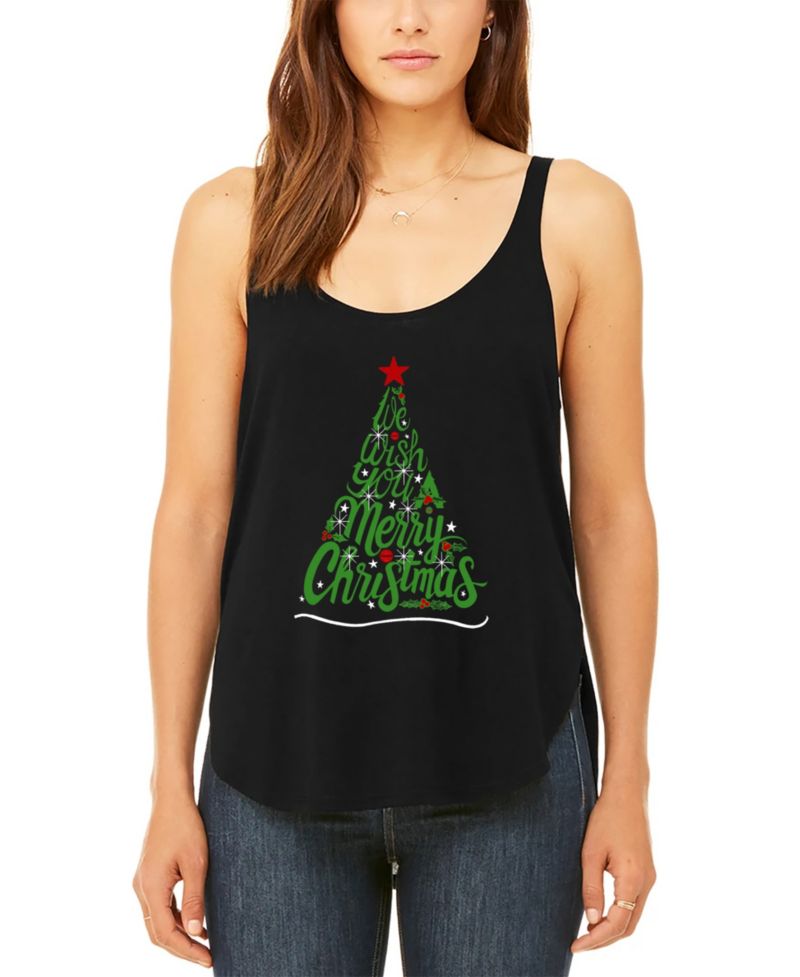 Women's We Wish You A Merry Christmas Premium Word Art Flowy Tank Top
