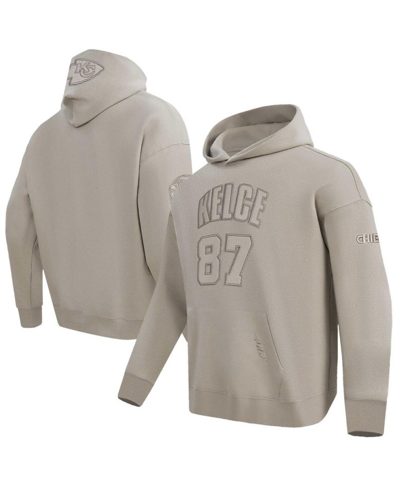 Men's Travis Kelce Tan Kansas City Chiefs Player Name & Number Pullover Hoodie