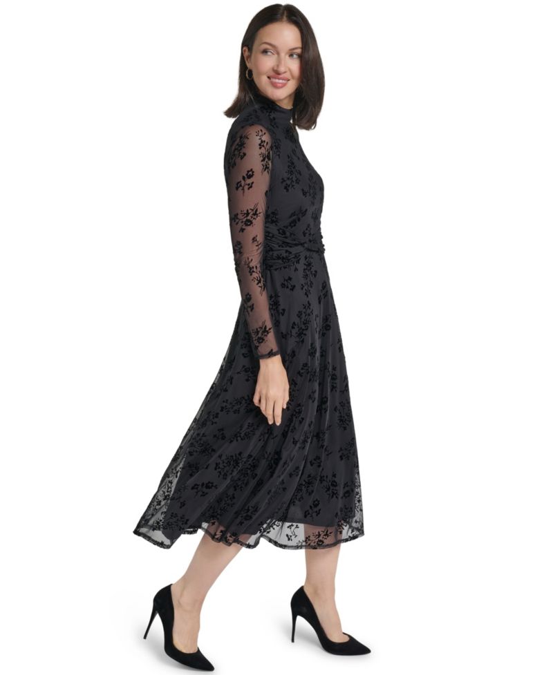 Petite Floral Burnout A-Line Midi Dress