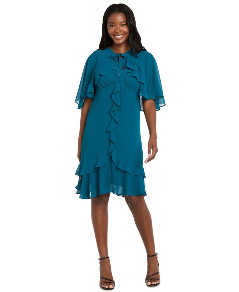 Women's 2-Piece Ruffle Detail Dress with Capelet
