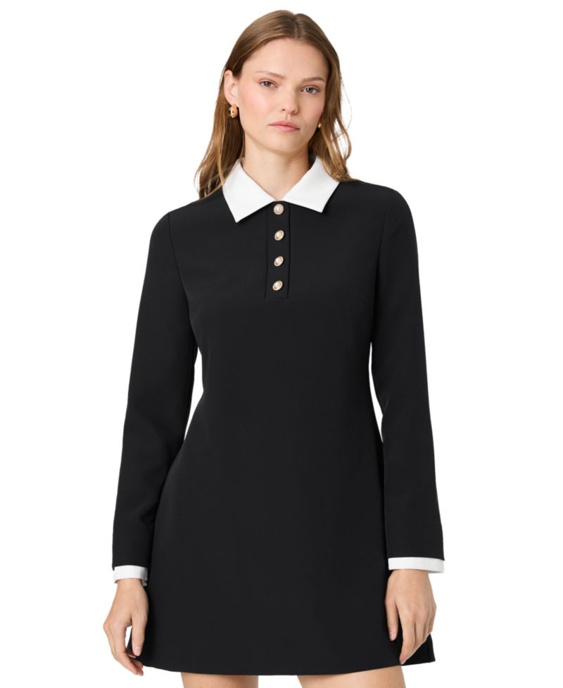 Women's Echo Crepe Half Placket Long-Sleeve Mini Dress