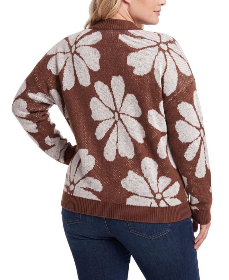Plus Size Open-Front Floral Long-Sleeve Cardigan