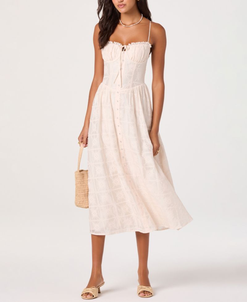 Women's Aubrey Sweetheart Neck Embroidered Eyelet Midi Dress