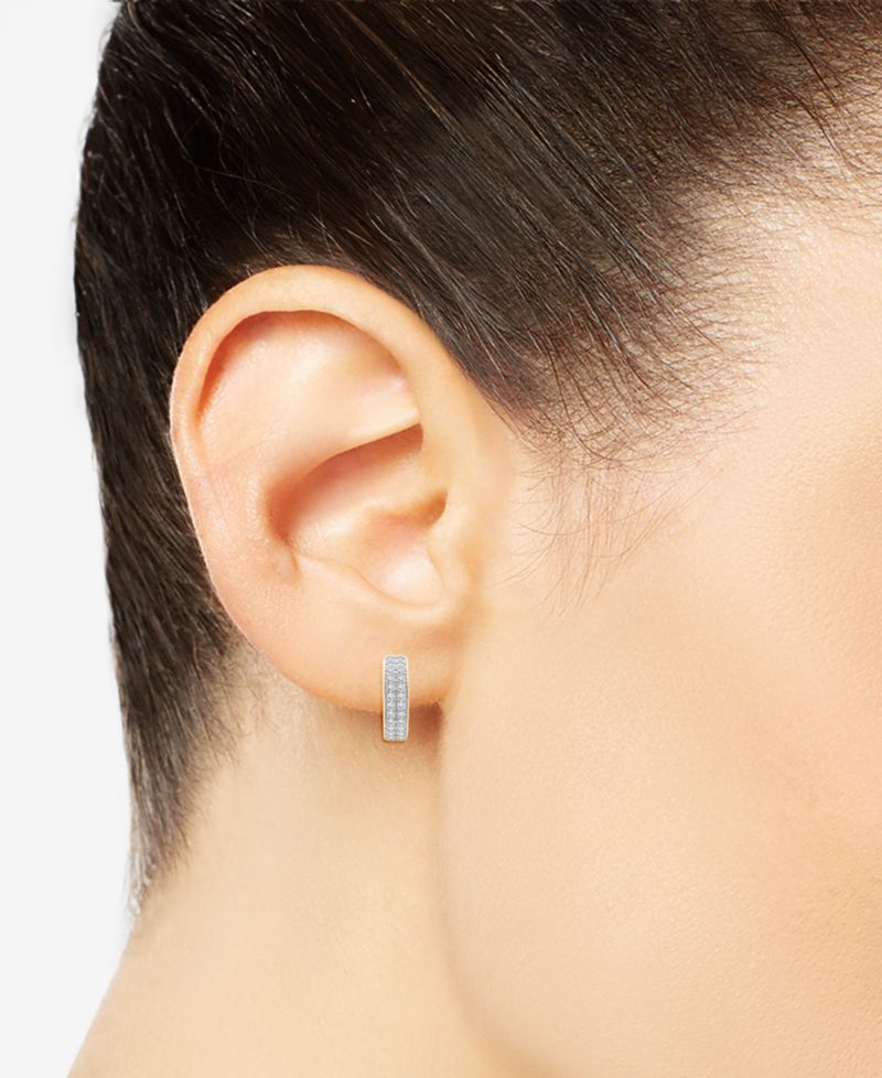 Diamond Double Row Huggie Hoop Earrings (1/2 ct. t.w.), in Sterling Silver or 14k Gold-Plated Sterling Silver