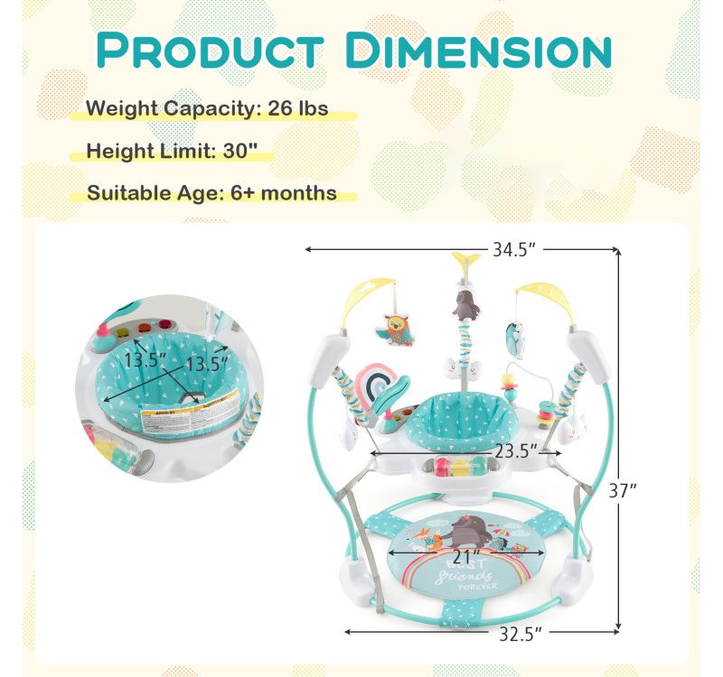 Height Adjustable Baby Activity Center with Interactive Toys and Bouncing Seat