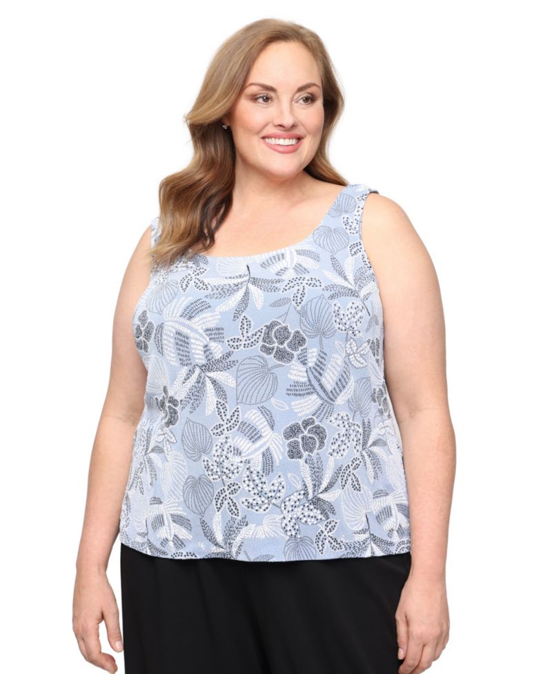 Plus Size Printed Mandarin Neck Jacket and Top, 2-Piece Set