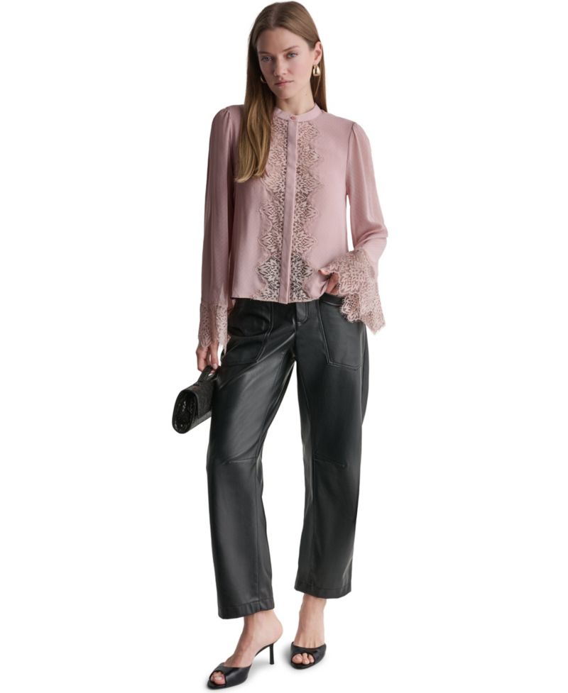 Women's High-Neck Long-Sleeve Lace Blouse