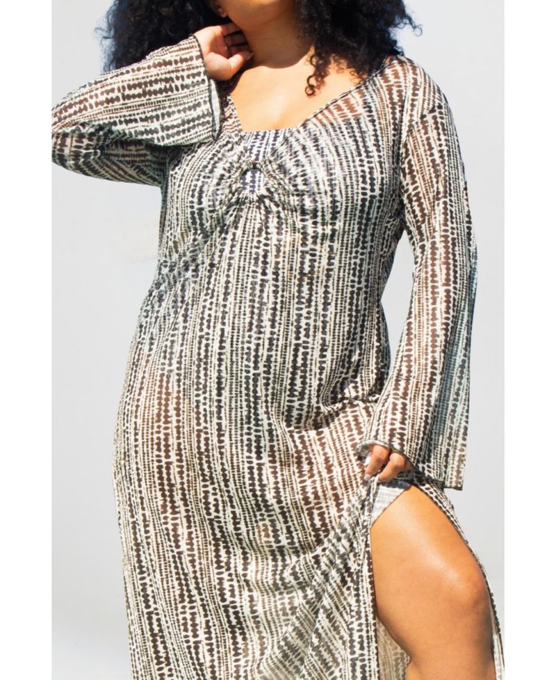 Plus Size Sheer Spot-Print Kaftan