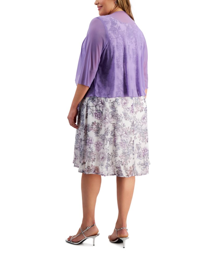Plus Size Printed Dress and Mesh Jacket