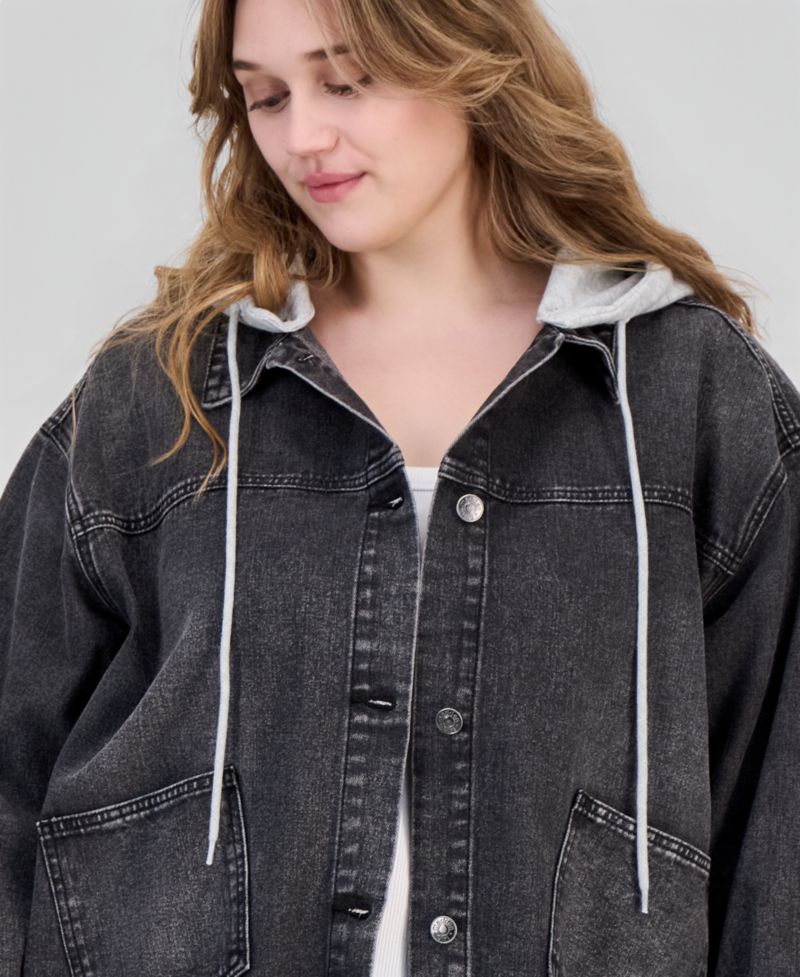 Trendy Plus Size Hooded Denim Jacket