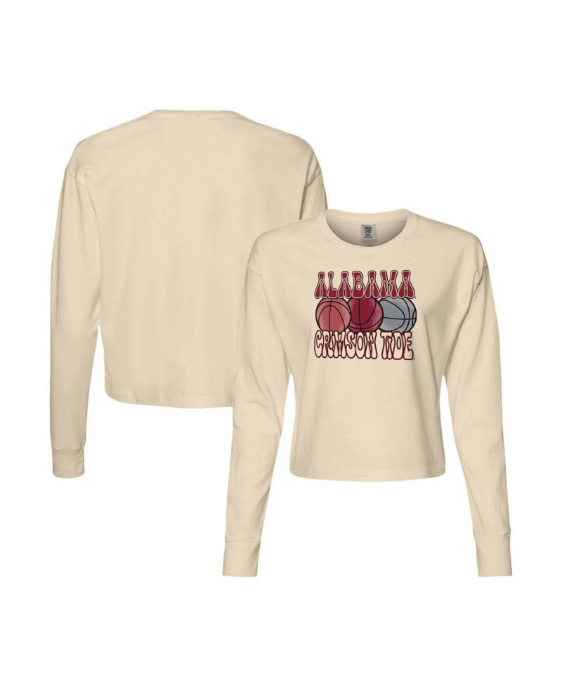 Women's Natural Alabama Crimson Tide Comfort Colors Basketball Cropped Long Sleeve T-Shirt