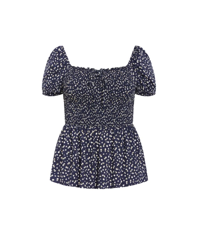 Plus Size Azure Shirred Print Top