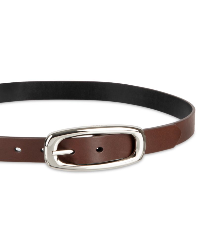 Skinny Oval Shaped Center Bar Buckle Reversible Dress Belt