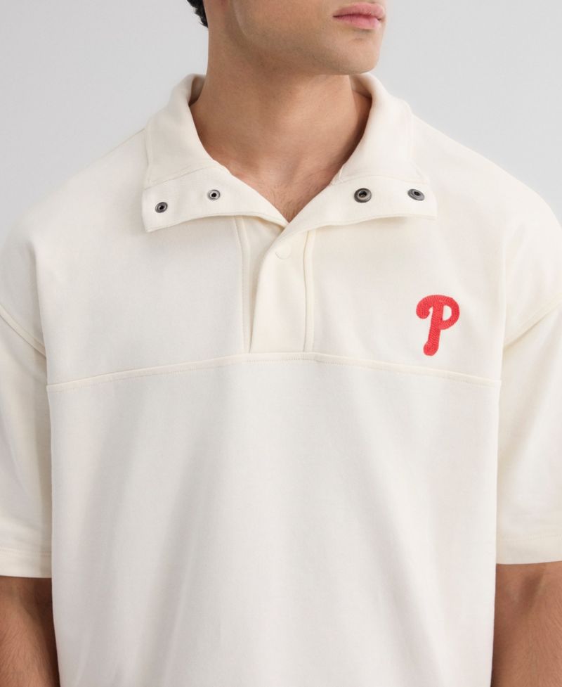 Men's Philadelphia Phillies Iconic Mock Neck Relaxed-Fit Short-Sleeve Pullover