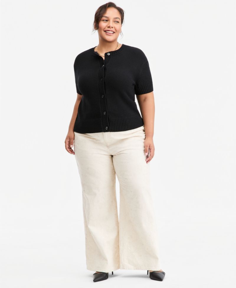 Trendy Plus Size Short-Sleeve Button-Front Cardigan