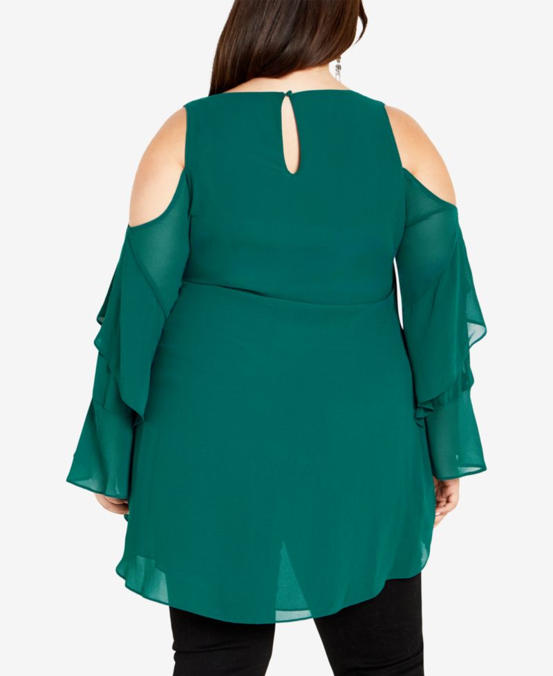 Women's Hi Lo Cold Shoulder Long Sleeve Top