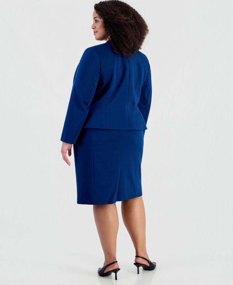 Plus Size Stretch Ponte Empire-Waist Jacket and Dress, 2-Piece Suit