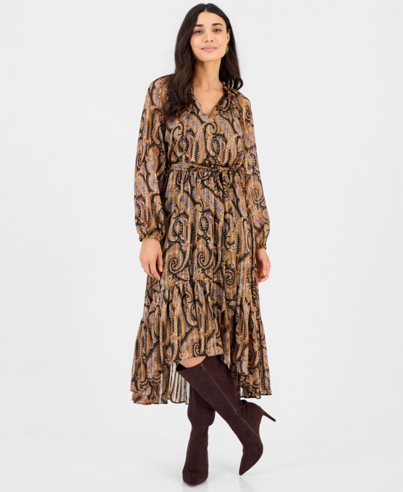 Petite Long-Sleeve High-Low Chiffon Dress